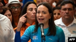 La candidata María Corina Machado, en un acto en Caracas, el 13 de octubre de 2023.