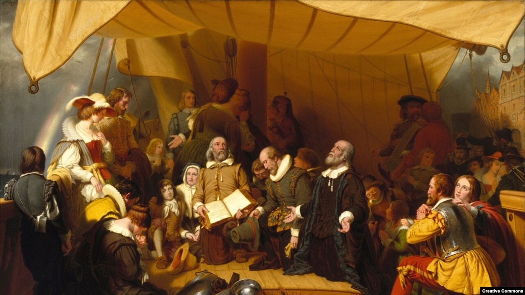The Embarkation of the Pilgrims (1857), a romanticized painting by Robert Walter Weir at the United States Capitol in Washington, D.C. 