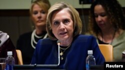 Former U.S. presidential candidate and secretary of state Hillary Clinton speaks at United Nations headquarters on a panel about including women in the peace process in Afghanistan, in New York City, March 10, 2020.