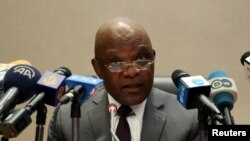 John Nkengasong, Africa’s Director of Centers for Disease Control (CDC), speaks during a news conference on coronavirus at the African Union Headquarters in Addis Ababa, Ethiopia, Jan. 28, 2020.