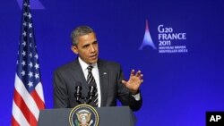 Le président Obama lors d'une conférence de presse à Cannes