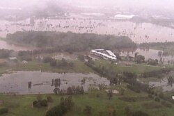 This image from a video, shows flooded fields on Gold Coast, Australia, Jan. 18, 2020.