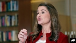 FILE - Melinda Gates speaks while being interviewed in Kirkland, Wash., Feb. 1, 2019, about billionaire philanthropy being a force for good.