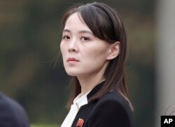 FILE - Kim Yo Jong attends a ceremony at Ho Chi Minh Mausoleum in Hanoi, Vietnam, March 2, 2019.