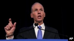 FILE - In this April 29, 2019 file photo, Boeing Chief Executive Dennis Muilenburg speaks during a news conference after the company's annual shareholders meeting in Chicago. 