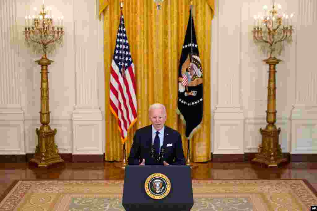 조 바이든 미국 대통령이 백악관에서 4월 고용보고서에 관해 연설했다.