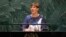 FILE - Estonia's President Kersti Kaljulaid addresses the 74th session of the United Nations General Assembly at U.N. headquarters in New York City, New York, Sept. 25, 2019.