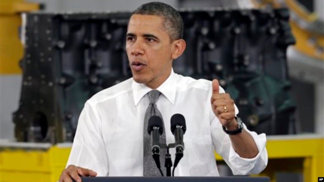 President Barack Obama speaks to workers and guests at the Linamar Corporation plant in Arden, North Carolina, Feb. 13, 2013.