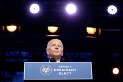 U.S. President-elect Joe Biden announces his national security nominees and appointees at his transition headquarters in Wilmington, Delaware, Nov. 24, 2020.