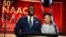 Winston Duke (L) and Logan Browning announce nominations for the 50th annual NAACP Image Awards during TV One's Winter Television Critics Association Press Tour on Feb. 13, 2019, in Pasadena, Calif.