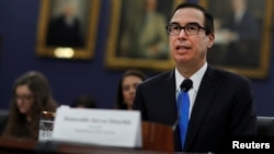 Secretary of the Treasury Steve Mnuchin testifies before the House Committee on Appropriations on Capitol Hill in Washington, April 11, 2018. 