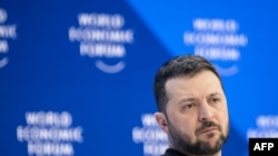 Ukraine's President Volodymyr Zelensky attends the assembly at the World Economic Forum annual meeting in Davos, on January 16, 2024.