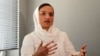 FILE - Zarifa Ghafari, former mayor of Maidan Shahr and an Afghan women's rights activist, speaks during an interview with The Associated Press at a hotel in Duesseldorf, Germany, Aug. 25, 2021.