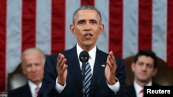 U.S. President Barack Obama (C) delivers his final State of the Union address to a joint session of Congress in Washington, Jan. 12, 2016. 