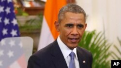 U.S. President Barack Obama is seen after talks with Indian Prime Minister Narendra Modi in New Delhi, India, Jan. 25, 2015.