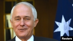 FILE - Australian Prime Minister Malcolm Turnbull is pictured at a news conference in Canberra, Nov. 15, 2017. Turnbull said on June 14, 2018, that a 2007 incident in which Australian soldiers flew a Nazi flag above a military vehicle while on duty in Afghanistan was outrageous.