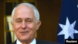 Perdana Menteri Australia Malcolm Turnbull dalam sebuah konferensi pers mengenai hasil survei kesetaraan pernikahan di Canberra, Australia, 15 November 2017. 