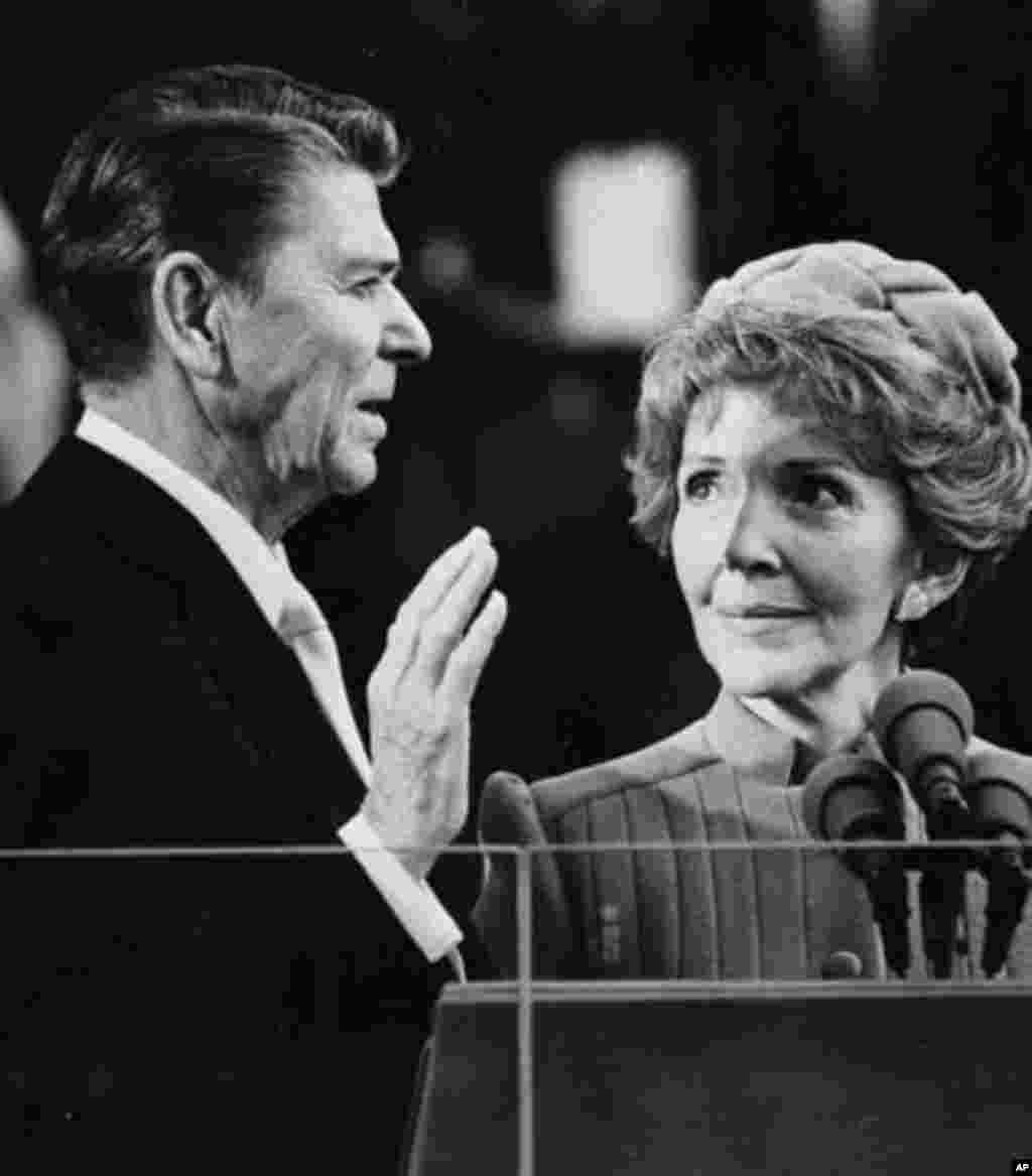 January 20, 1981: Ronald Reagan is sworn in as U.S. president. During his two terms he implemented a weapons buildup that prompted the Soviet Union to counter with a buildup its economy could not afford. (AP)