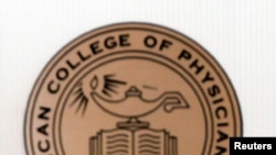 Logo of the American College of Physicians (ACP) at the ACP building in Philadelphia, Pennsylvania. 