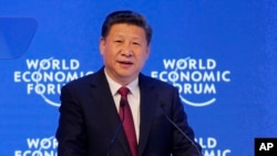 China's President Xi Jinping speaks at the World Economic Forum in Davos, Switzerland, Jan. 17, 2017.