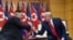 President Donald Trump meets with North Korean leader Kim Jong Un at the border village of Panmunjom in the Demilitarized Zone, South Korea, June 30, 2019. 
