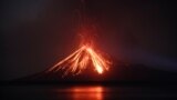 Lava streams down from Anak Krakatau (Child of Krakatoa) volcano during an eruption as seen from Rakata island in South Lampung, Indonesia.
