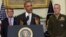 President Barack Obama, flanked by Defense Secretary Ash Carter, left, and Joint Chiefs Chairman Gen. Joseph Dunford, makes a statement on Afghanistan from the Roosevelt Room of the White House in Washington, July 6, 2016. 