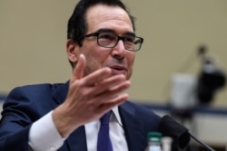 FILE - Treasury Secretary Steven Mnuchin testifies before the House Select Subcommittee on the Coronavirus Crisis, during a hybrid hearing, Sept. 1, 2020, on Capitol Hill in Washington.