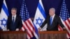 美国国务卿布林肯和以色列总理内塔尼亚胡在特拉维夫以色列国防部举行联合记者会。（2023年10月11日）