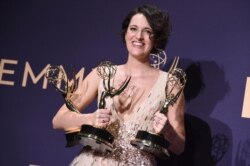 Phoebe Waller-Bridge, winner of the awards for outstanding lead actress in a comedy series, outstanding comedy series and outstanding writing for a comedy series for "Fleabag."