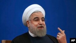 El presidente iraní, Hassan Rouhani, habló en una conferencia de prensa en Teherán, Irán, el martes, 17 de enero, de 2017.