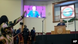 President Joe Biden speaks during a church service at Royal Missionary Baptist Church in North Charleston, South Carolina, Jan. 19, 2025.