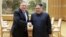 North Korean leader Kim Jong Un shakes hands with U.S. Secretary of State Mike Pompeo, May 9, 2018, released by North Korea's Korean Central News Agency (KCNA) in Pyongyang.