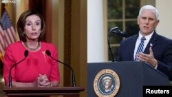 Ketua DPR AS Nancy Pelosi (kiri) dan Wapres Mike Pence 