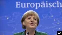 Nemačka kancelarka Angela Merkel na konferenciji za novinare posle samita EU u Briselu, 19. oktobar 2012.