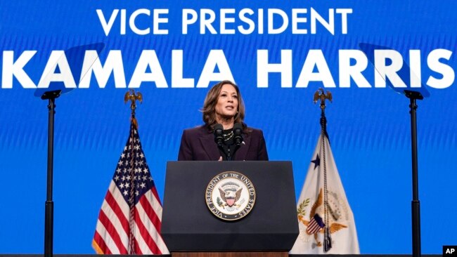 ARCHIVO - La vicepresidenta Kamala Harris habla durante un evento, el 25 de julio de 2024, en Houston, Texas.