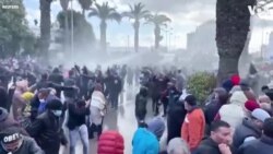 Tunisian Police Fire Water Cannon at Protesters