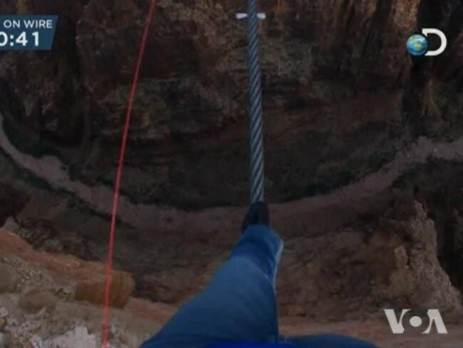 Watch video of aerialist walk across Grand Canyon on tightrope