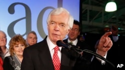 U.S. Sen. Thad Cochran speaks to supporters at his run-off election victory party Tuesday, June 24, 2014