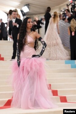 Quannah Chasinghorse attends the Met Gala, an annual fundraising gala held for the benefit of the Metropolitan Museum of Art's Costume Institute honoring late designer Karl Lagerfeld, May 1, 2023. REUTERS/Andrew Kelly