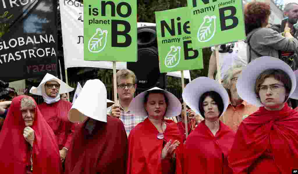 Demonstrators protest against the visit of U.S. President Donald Trump in Warsaw, July 6, 2017.