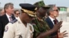 U.S. Secretary of State Antony Blinken walks with the Commander of the Multinational Security Support Mission Commander Godfrey Otunge and the Haitian National Police General Director Rameau Normal, left, in Port Au Prince, Haiti on Sept. 5, 2024.