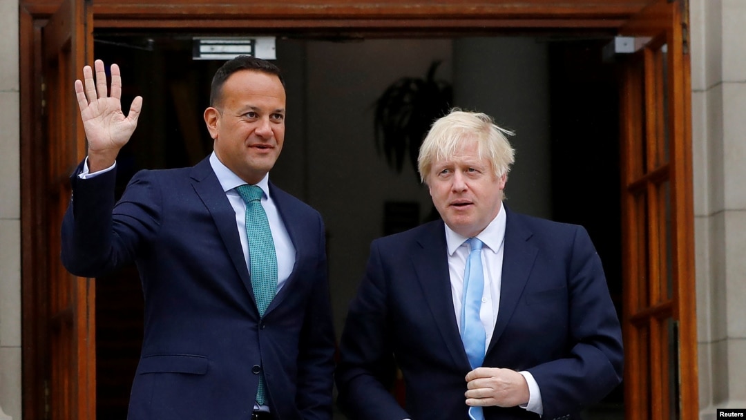 Pemimpin Irlandia Leo Varadkar dan Perdana Menteri Inggris Boris Johnson di Dublin, Irlandia, 9 September 2019.