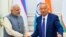 O'zbekiston Prezidenti Islom Karimov Hindiston Bosh vaziri Narendra Modi bilan uchrashdi. Modi Rossiyaning Ufa shahrida BRICS guruhi sammitida qatnashishdan oldin Markaziy Osiyoni ziyorat qilmoqda. Toshkent, 6-iyul 2015-yil 