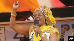 Zimbabwe's First Lady Grace Mugabe addresses party supporters at a rally in Harare, Thursday, Nov. 19. 2015