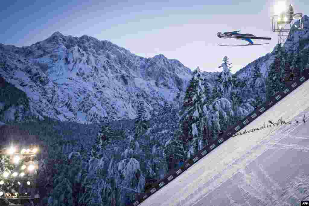 Daniel Andre Tande of Norway competes during the third round of the Men Flying Hill Individual World Championships in Planica, Slovania, Dec. 12, 2020.