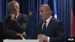 Premijer Kosova Ramuš Haradinaj na današnjoj konferenciji za novinare (Foto: VOA)