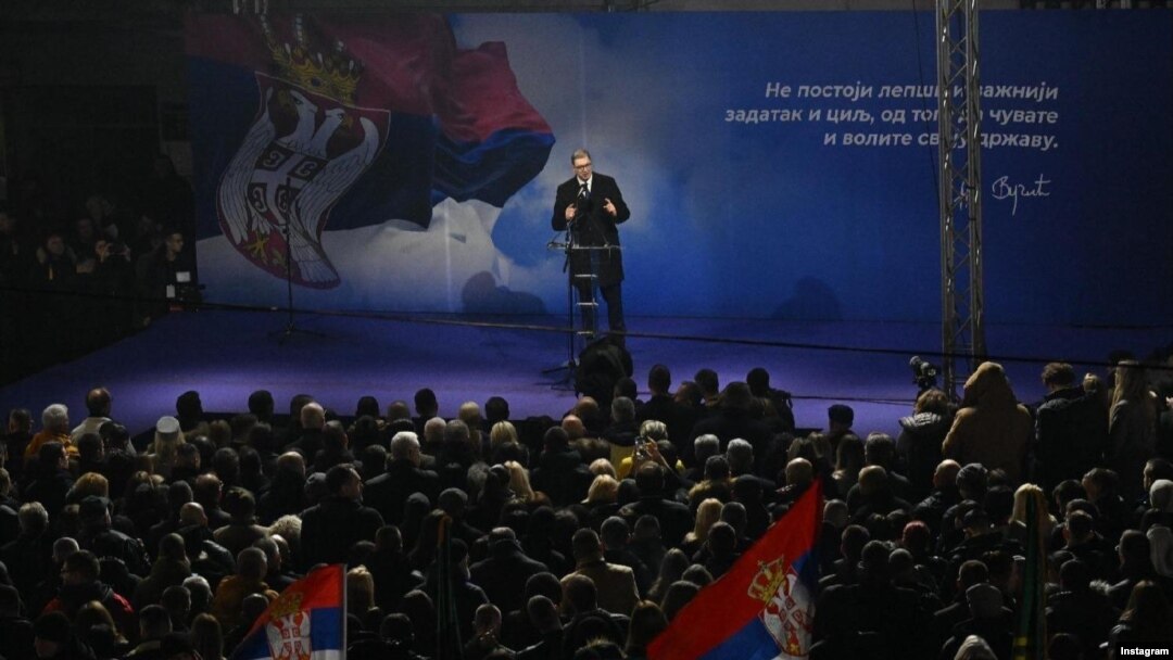 Predsednik Srbije Aleksandar Vučić na mitingu Srpske napredne stranke u Jagodini. (Foto: FoNet/Instagram SNS)