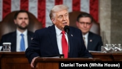 دونالد ترمپ، رییس جمهور ایالات متحدهٔ امریکا، هنگام ایراد خطابه سالانه در مقر کانگرس امریکا، سه شنبه ۲۴ فبروری ۲۰۲۶