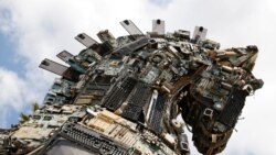 The head of a &quot;Cyber Horse&quot;, made from discarded electronic bits, is seen on display near the entrance to the Cyber Week conference at Tel Aviv University, Israel.